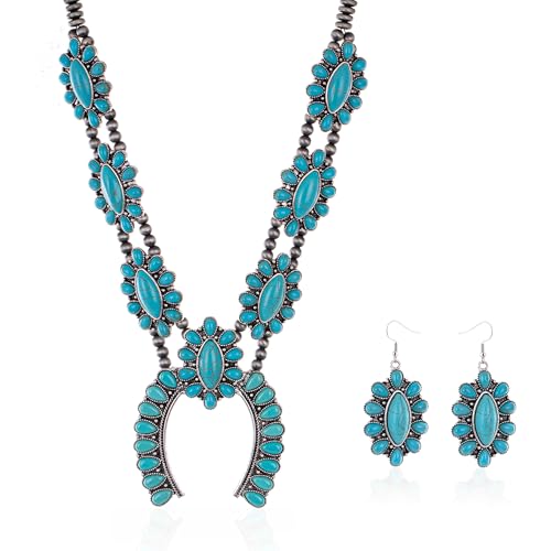 Montana West Rustic Couture's Western Jewelry Set for Women Cowgirl Vintage Western Necklace Earring - color: C-Turquoise