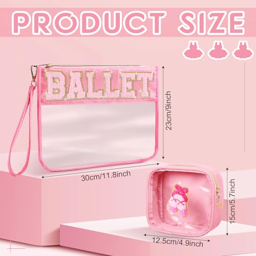 Hillban 2 Pcs Ballet Gifts Chenille Letter Bags Makeup Cosmetic Bags Toiletry Travel Flat Pouch Preppy Patch Clear Purse PVC Waterproof Organizer Storage Case Gifts for Team Girls Women - style: Ballet Theme