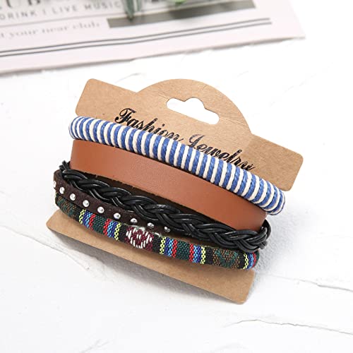 HZMAN Wrap Bracelets Men Women, Hemp Cords Wood Beads Ethnic Tribal Bracelets, Leather Wristbands - style: Blue Hemp Rope