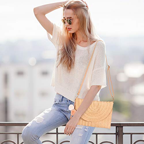 Frienda Straw Purses for Women Straw Clutch Crossbody Bag Summer Beach Shoulder Bag Woven Envelope Wallet Handbags - color: Light Brown