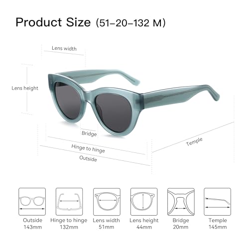 ZENOTTIC Polarized Sunglasses Women Round: Trendy Sun Glasses for Ladies - Retro Classic Shades UV400 Protection - color: C04 Crystal Green Frame Grey Lens
