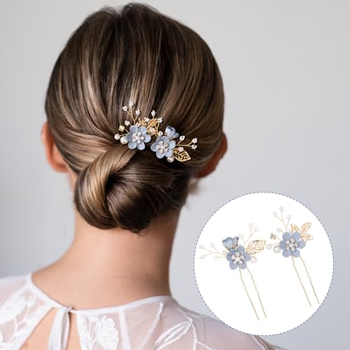 HINZIC 3pcs Flower Tassels Hairpin for Women, Non-Slip Pearl Hair Clips Headpiece, Retro Chinese Hanfu Wedding Brides Hair Accessories for Long Hair- Blue - color: Blue