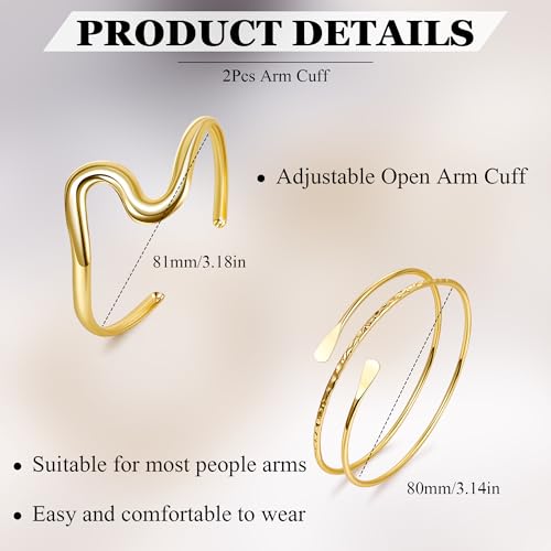 2Pcs Arm Cuff Gold Upper Arm Cuff for Women Adjustable Upper Arm Bracelets Open Irregular Arm Bangle Minimalist Coil Swirl Armlets Armband Jewelry - style: styleE gold