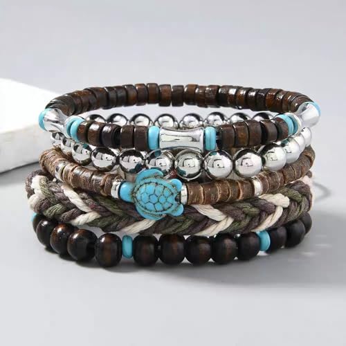 Bohemian Mix Bead Multi Layer Versatile Statement Bracelets Boho Stackable Beaded Strand Stretch Bangles Bracelets Sparkly Crystal Tassel Charm Jewelry Gift - style: Turtle