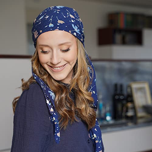 Pretied Head Scarves for Women Featuring Lightweight Crimped Material and Attractive - color: Floral Navy