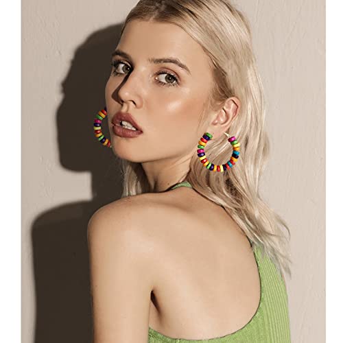 Handmade Nature Wooden Beaded Hoop Earrings Bohemian Minimalist Colorful Circle Round Wood Bead Earrings Vintage Chic Wooden Ethnic Dangle Drop Earrings for Women Statement Jewelry Gifts - color: Color Small Round 2