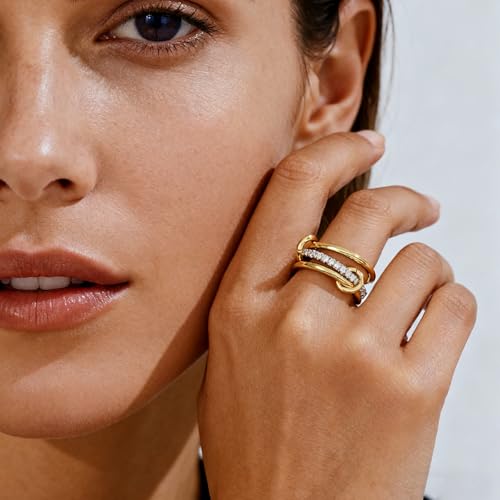 Gold Stackable Rings for Women 18k Gold Plated Rings Non Tarnish Gold Rings Cubic Zirconia Rings Silver Gold Multi Ring Interlocking Stackable Rings Mixed Metals Stack Rings Set Jewelry Gift for Women - color: 1 pcs silver+2 pcs gold, size: 9