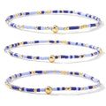Colorful Beaded Bracelet Stack for Women,3PCS Handmade Bohemian Gold Plated Ball Stretch Stackable Bracelets Set Fashion Jewelry Gift Friendship - color: Blue