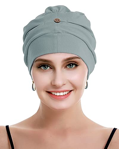 osvyo Cotton Chemo Turbans for Women Cancer Hairloss hat - Cotton Lightweight Headwear Sealed Packaging - color: Cotton Light Blue Grey