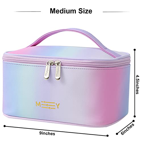 Meiyuuo Makeup Bag Large Cosmetic Bags for Women Girls Cute Travel Zipper Pouch Toiletry Organizer for Beauty Essentials Waterproof (Gradient Rainbow Pink) - color: RAINBOW PINK