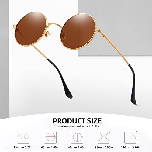 MEETSUN Small Round Polarized Sunglasses for Men Women Metal Retro Hippie Circle Sun Glasses Driving Festival Cosplay UV400 - color: Black / Gray + Gold / Brown