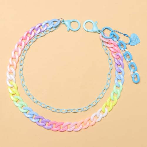 Y2k Heart Pendant Rainbow Acrylic Pants Trousers Chain for Women Chunky Colorful Resin Removable Love Charm Layered Rock Wallet Belt Pocket Waist Jeans Belly Chains Backpack Body Accessories - color: Blue