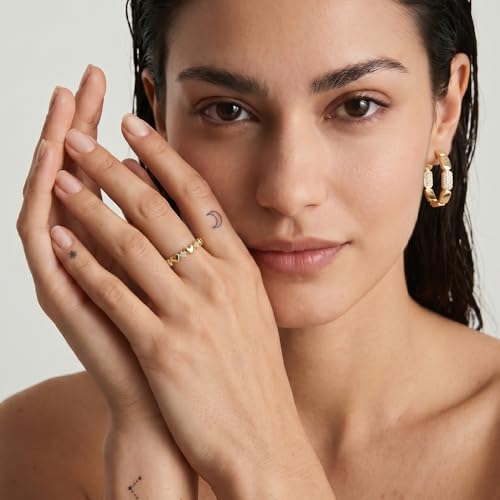 Cross Ring 14K Gold Plated 925 Silver with CZ, Stackable Rings - color: Love 14K Gold, size: 8