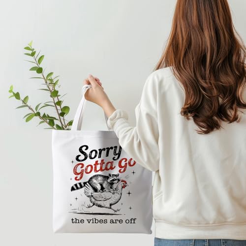 Preppy Animal Tote Bag, Pet Canvas Tote Bag, Reusable Grocery Shopping Shoulder Bags - color: Raccoon Chicken