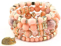 Women Beaded Bracelet Set | Colorful Boho Stackable Trendy Design with Crystal Accents Multilayer Bangle Bracelet | Fashion Stretch Braclets Jewelry for Women - color: Peach