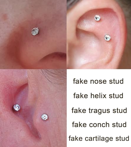 MODRSA Fake Nose Stud Fake Nose Ring Stud Fake Nose Piercing Fake Lip Ring Fake Earrings Stud Silver Gold Fake Cartilage Helix Earring Clip on Earring Hoop Fake Eyebrow Ring Fake Bridge Piercing - color: B4-fake stud - silver