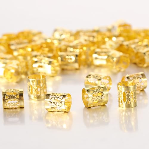 100 Pcs Hair Gold Cuffs Gold Dreadlocks Beads Adjustable Hair Braid Rings Clips Dread Locks Hairs Braiding Metal Jewelry for Braids Women Hairs Clips Decoration Accessories Festival Gifts