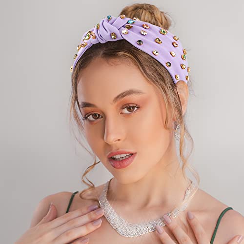 YISSION 1PC Crystal Knotted Headband for Women Non Slip Rhinestone Headband Purple Head Band Fashion Wide Headbands Hair Accessories for Women Girls - color: Light Purple