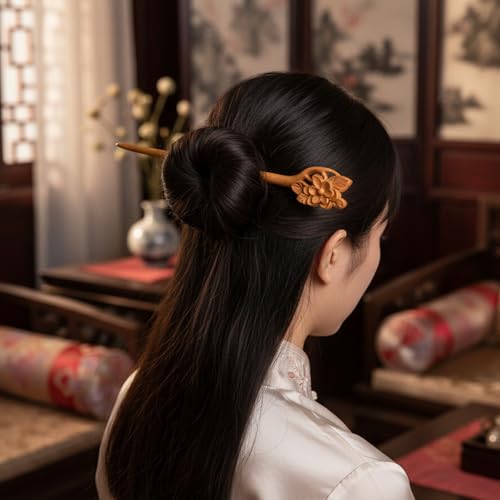 Wooden Hair Sticks, Retro Chinese Hair Chopsticks for Women, Flower Carved Wood Hairs Pins Ancient Wood Hairs Stick