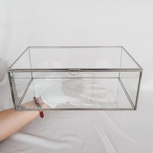 HighFree Vintage Glass Box with Lid - Clear Jewelry Glass Display Box Keepsake Box - Home Decor Decorative Box for Trinket Rings Bracelet (Silver, Large) - color: Silver, size: Large
