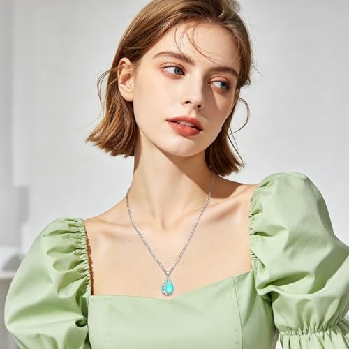 Turquoise/Amethyst/Moonstone/Black Onyx Tree of Life Necklace for Women Hummingbird Necklaces White Gold Plated Copper Jewelry - style: B-Tree of Life -Turquoise