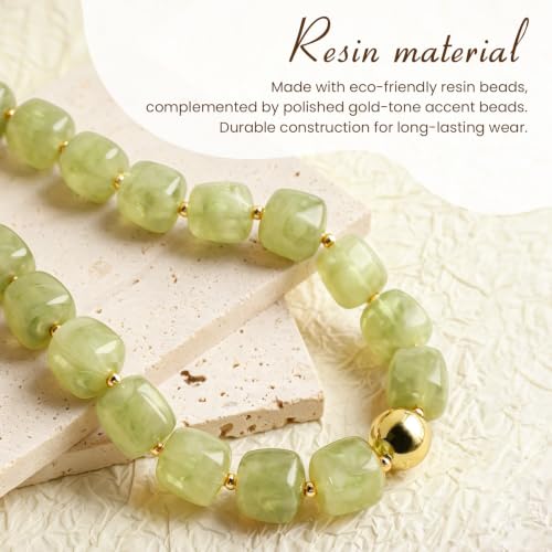Summer Jewelry Square Chunky Beaded Necklace for Women Trendy Statement Colorful Beach Acrylic Resin Bead Punk Y2k Choker Necklaces Boho Charm Fashion Accessory Jewelry - color: Olive Green1