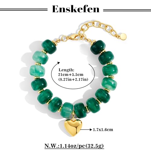 Chunky Beaded Bracelets for Women Boho Multicolor Acrylic Resin Beads Bracelet Adjustable Statement Bracelet Summer Beaded Jewelry - color: Heart beads bracelet-green