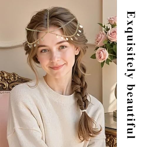 Boho Sequin Head Chain, Gold Sequins Head Chain Jewelry Elegant Exquisite Prom Headpiece Hair Chains