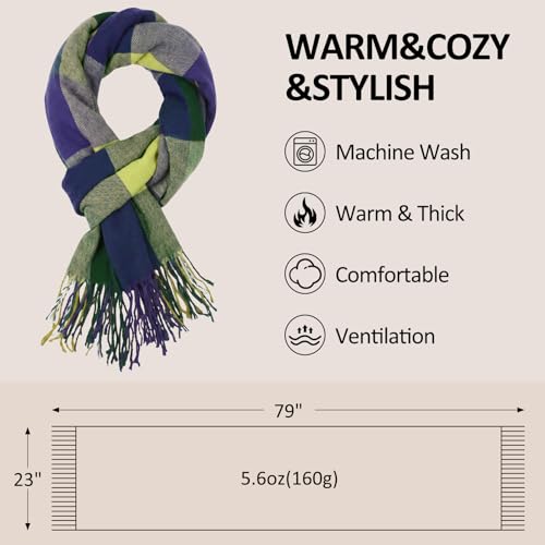 Loritta Womens Scarf Fashion Long Plaid Shawls Wraps Big Grid Winter Warm Lattice Large Scarves Gifts - color: D-blue Green Lattice
