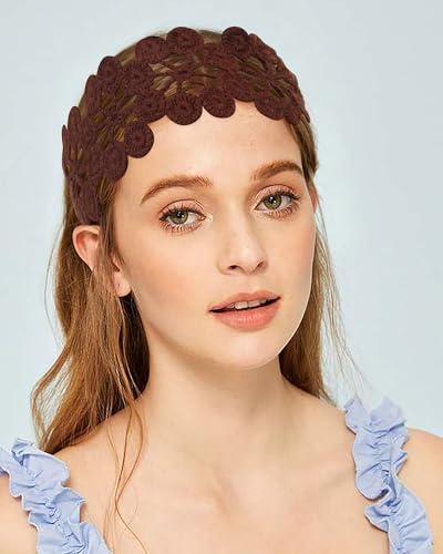 HAIMEIKANG Hippie Hair Bandanas Headbands for Women Boho Headband Knit Hair Bands Floral Head Wrap for Girls(Black + Brown + Gray) - color: Black + Brown + Gray