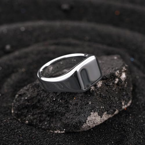 King Will Men's Tungsten Signet Rings Thumb Pinky Biker Band Ring For Men High Polished Plain Wedding Statement Ring Comfort Fit Size 7-12 - color: Silver