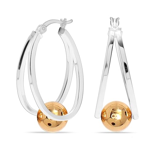 LeCalla 925 Sterling Silver Beaded Ball Hoop Earrings | Lightweight Sleeper Bead Ball Earring Hoops | Cape Style Hoop Earrings for Women - color: Yellow-Gold Ball Bead