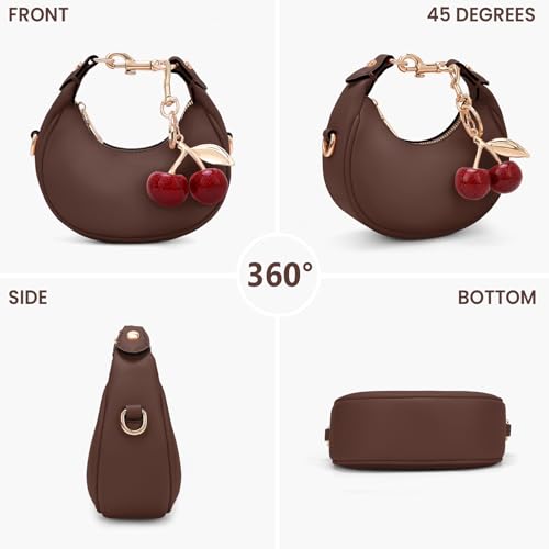 JQWSVE Small Top Handle Bags for Women Mini Purses Cute Ladies Handbags Crescent Mini Crossbody Bags with Cherry - color: A04-small-brown
