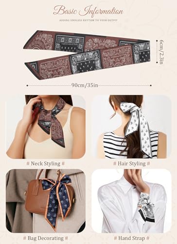 CHLINS 4PCS Satin Head Scarf for Women, Neck Hair Purse Handbag Accessory Fashion Versatile Thin Long Strip Scarf - color: White+blue