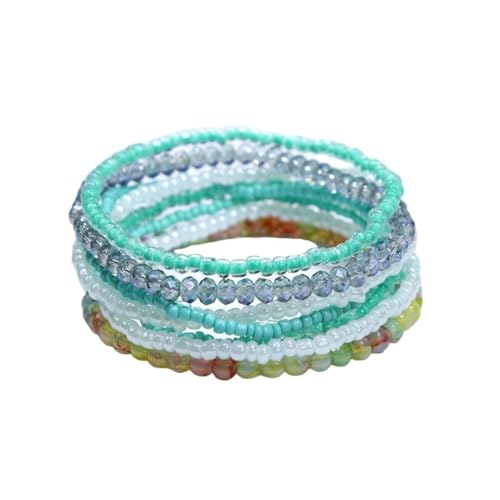 Boho Stackable Rice Beaded Bracelet Set for Women 8-10Pcs Colorful Handmade Multilayered Crystal Beads Bracelets Summer Beach Bohemian Jewelry Gift - color: B Blue