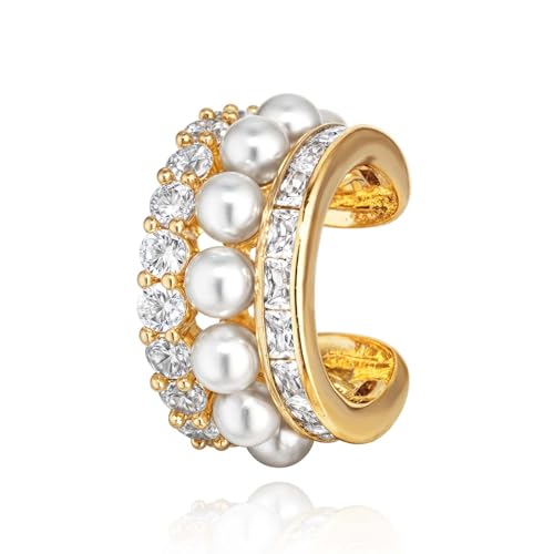 MEVECCO Ear Cuffs Non Piercing For Women 18K Gold Plated Turquiose Pearl Zircons Ear Cuff Earring Clip on Cartilage Fake Hoop Earrings Stack Jewelry Gifts - style: Pearl