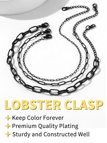 ChainsHouse Ankle Bracelets for Women, Stainless Steel Chain Anklets Waterproof, Women Summer Beach Jewelry Gift, Come with Box - color: 03. 3Pcs-(2+3+6mm)-Paperclip-Black