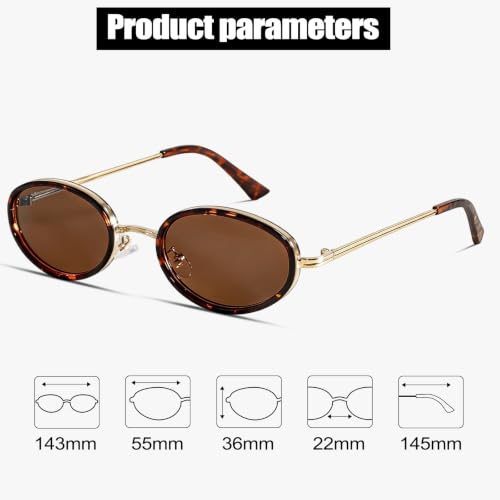 boten Retro Oval Sunglasses for Women 90s Small Gold Frame Sun Glasses Lightweight Cute Chic Sunnies - color: Tortoise Frame-brown Lens