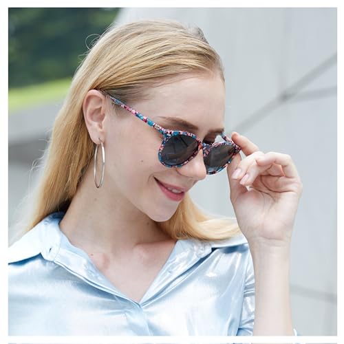 DUCO Women's Trendy Retro Round Acetate Polarized Sunglasses, UV400 99% Glare Block, Lightweight for Daily & Outdoor - color: 2. Candy Phoenix Frame Grey Lens