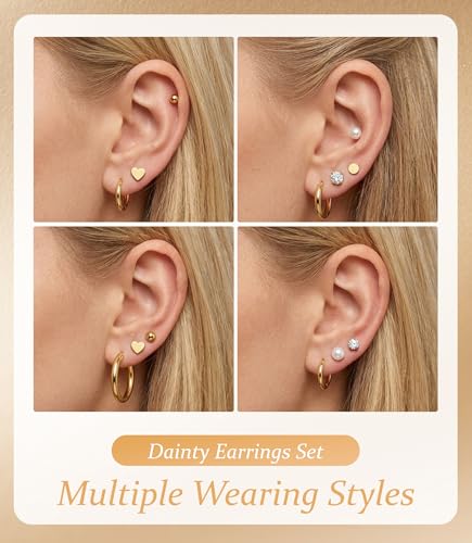 Incaton Hypoallergenic Flat Back Earrings for Women Silver 14K Gold Plated Surgical Stainless Steel Stud Earrings Cubic Zirconia Cartilage Studs Earrings For Multiple Piercing Sensitive Ears - color: 4-GOLD