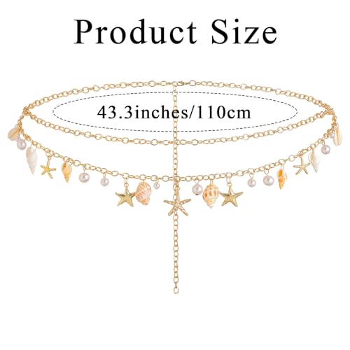 ELABEST Seashell Belt Shell Body Chain Starfish Waist Chain Bikini Beach Belly Chains for Women - style: Starfish