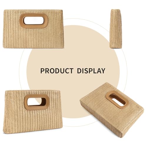 RNIEGA Straw Clutch Handbags Summer Clutch Woven Boho Beach Bags Straw Purses for Women - color: Khaki