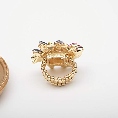 CSY Luxury Women's Austrian Crystal Leaves Flower Big Cocktail Statement Rings Stretch Adjustable Ring Jewelry Accessories - color: Multi-Color