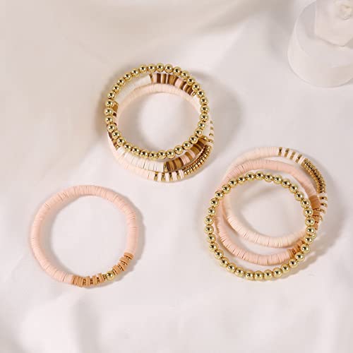 Elegance 11 designs Heishi Beaded Bracelets For Women Polymer Clay Colorful Surfer Stackable Beads Boho Bracelet Summer Beach Jewelry - color: Light pink