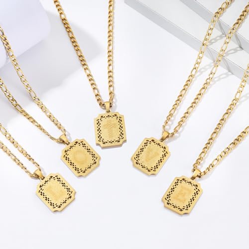 LETFLY Initial Necklaces for Women Men, 18K Gold Plated Letter Cross Pendant Necklace Alphabets A-Z Figaro Chain Jewelry Gifts - color: Square, style: Letter L