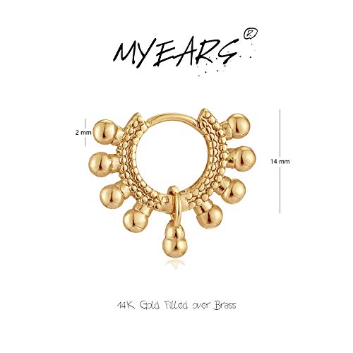 MYEARS Women Earrings Gold Huggie Hoop 14K Small Simple Hypoallergenic Everyday Jewelry - style: Ball & Dangle