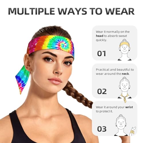 Sports Head Tie Westie Dogs Beach Summer Tropical Tie Sweatband Headband Men Women Elastic Bandana Adjustable Non-Slip Moisture Wicking for Running Football Yoga Workout Athletic Hair Ninja Head Band - color: Colorful Tie Dye