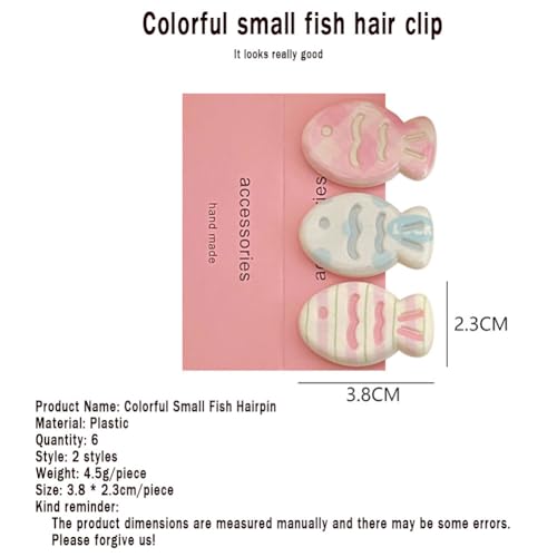 6 Pcs Small Fish Hair Clip, Colorful Fish Design, Cute & Fun Mini Hair Accessories for Women Girls (Color clip)