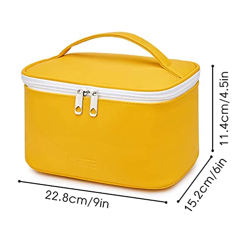 Meiyuuo Makeup Bag Large Cosmetic Bags for Women Girls Cute Travel Zipper Pouch Toiletry Organizer for Beauty Essentials Waterproof (Yellow) - color: Bright Yellow