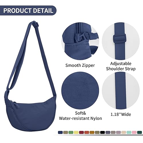 Nylon Crescent Crossbody Bag for Women Purses Trendy Men,Small Travel Sling Bag Hobo - color: Dark Blue, size: Small